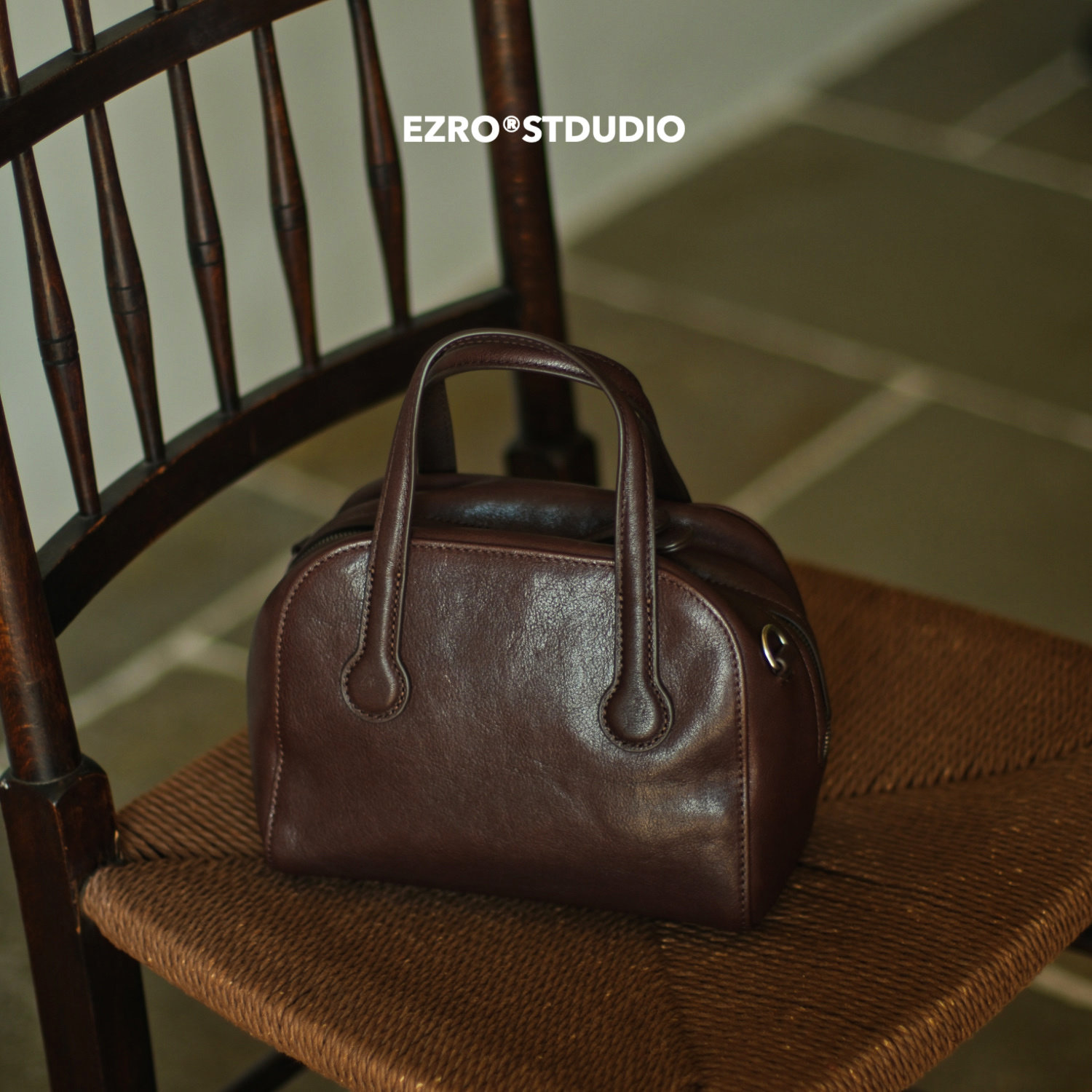 【EZRO】一作 头层植鞣牛皮保龄球包高级美拉德手提斜挎真皮女包,淘宝优惠券,粉丝福利购,淘宝优惠卷