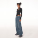 ABMY wide -leg pants female casual loose denim jeans, vertical American retro straight washing, old wild trousers