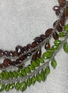 B1原创设计树叶水晶项链 森系清新绿色棕色水滴流苏清新小众项链