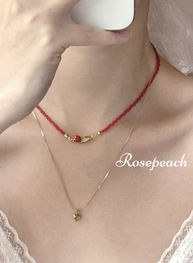 rosepeach「爱丽丝」原创小众复古法式少女红色郁金香叠戴项链