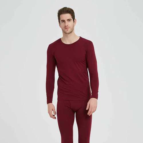 雪竹内衣秋冬棉莫代尔圆领纯色修身秋衣秋裤薄款男保暖套装18861 - 图0