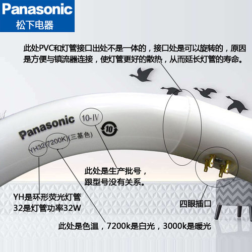 松下环形灯管YH32/YH22/YH40三基色日光色T8圆形灯管32W/22W/40W - 图2