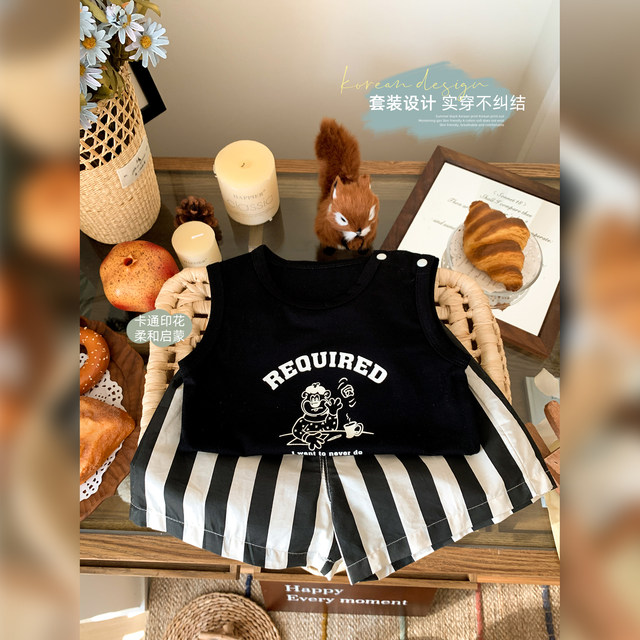 Baby suits for summer thin baby clothes Korean super cute boy vest shorts summer split out outfit