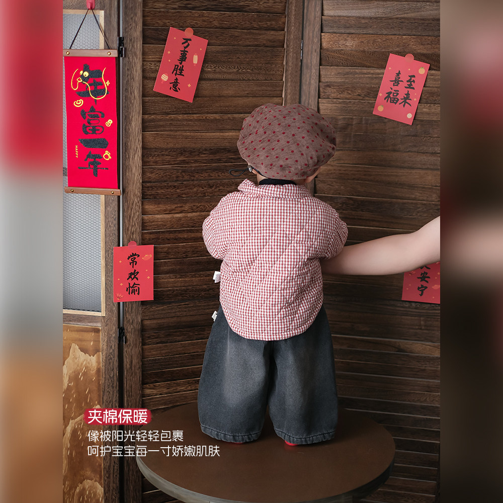 婴幼儿新年套装冬季宝宝衣服红色棉服加绒裤子26新款婴儿分体冬装,淘宝优惠券,粉丝福利购,淘宝优惠卷