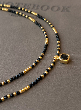 黑色串珠项链气质大气复古高级感轻奢小众设计吊坠颈链锁骨链配饰