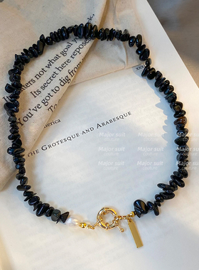 黑色串珠项链轻奢高级感小众颈链锁骨链2025新款爆款配饰女毛衣链