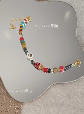 旧时光｜原创小众设计清新可爱ins复古简约秘鲁珠西瓜冰串珠手链