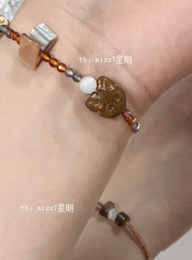 流浪橘猫侠｜原创小众复古气质vintage美拉德猫头眼泪捷克珠手链