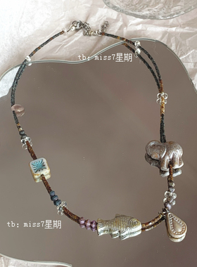 无言｜原创小众设计古着vintage复古ins高级感简约捷克珠串珠项链