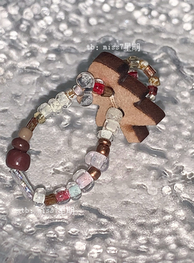 圣诞树｜原创小众设计彩色童趣y2k可爱vintage捷克珠串珠纽扣戒指