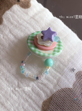 星星饼干｜原创小众设计ins可爱复古格纹夏日y2k星星纽扣戒指