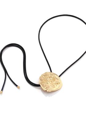 ZA西部牛仔风凹凸玫瑰项链欧美轻奢复古不规则金属圆牌颈链可调节