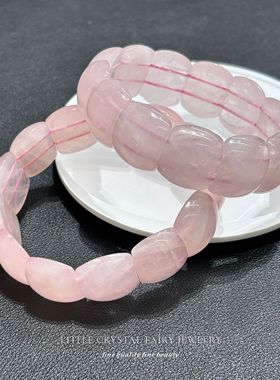 天然粉晶指甲手牌手链可diy原创水晶项链材料串珠外贸女生首饰