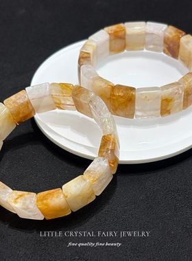 天然黄胶花长方形手牌手链可diy黄色水晶项链材料串珠女生首饰