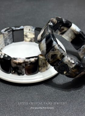 天然黑色樱花玛瑙手牌排水晶diy原创材料手链手串国风水墨风礼物