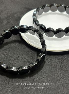 天然黑曜石圆形切面手牌排手链可diy原创水晶首饰男生女生礼物