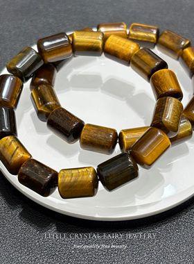 天然黄虎眼石圆柱桶珠手串外贸首饰手链可diy原创材料男生礼物