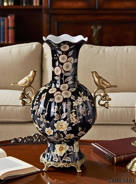 欧式创意陶瓷配铜家居装饰摆件