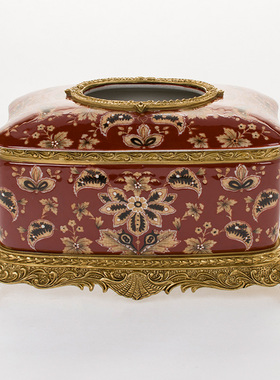 双美花插彩绘陶瓷奢华陈设摆件