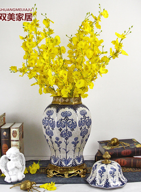 中式风青花瓷奢华摆设品将军罐