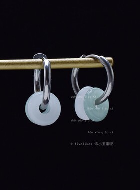 国潮中式无耳洞耳夹玉石耳环