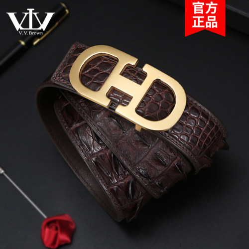 VVBrown意大利品牌正品鳄鱼皮皮带男奢侈品平滑扣真皮高档腰带男 - 图3