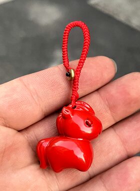 实木红色木马吊坠木雕十二生肖