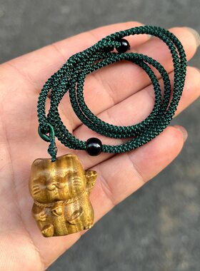绿檀木小猫吊坠挂件木雕