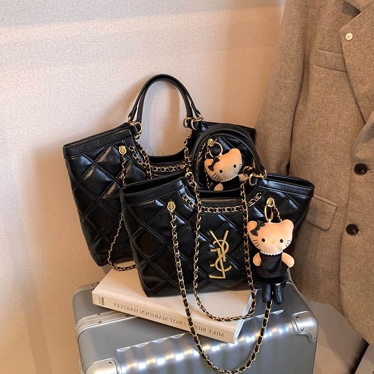 小香风撞色菱格链条包女2025新款大容量托特包单肩斜挎包磨砂绒包,淘宝优惠券,粉丝福利购,淘宝优惠卷