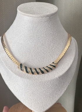 中古风复古vintage黑金斑马锁骨笑脸项链