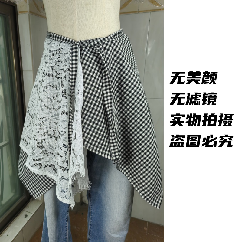 多巴胺穿搭屁帘女白色蕾丝花边牛仔裤多色拼接蛋糕裙罩屁帘叠叠穿 - 图3