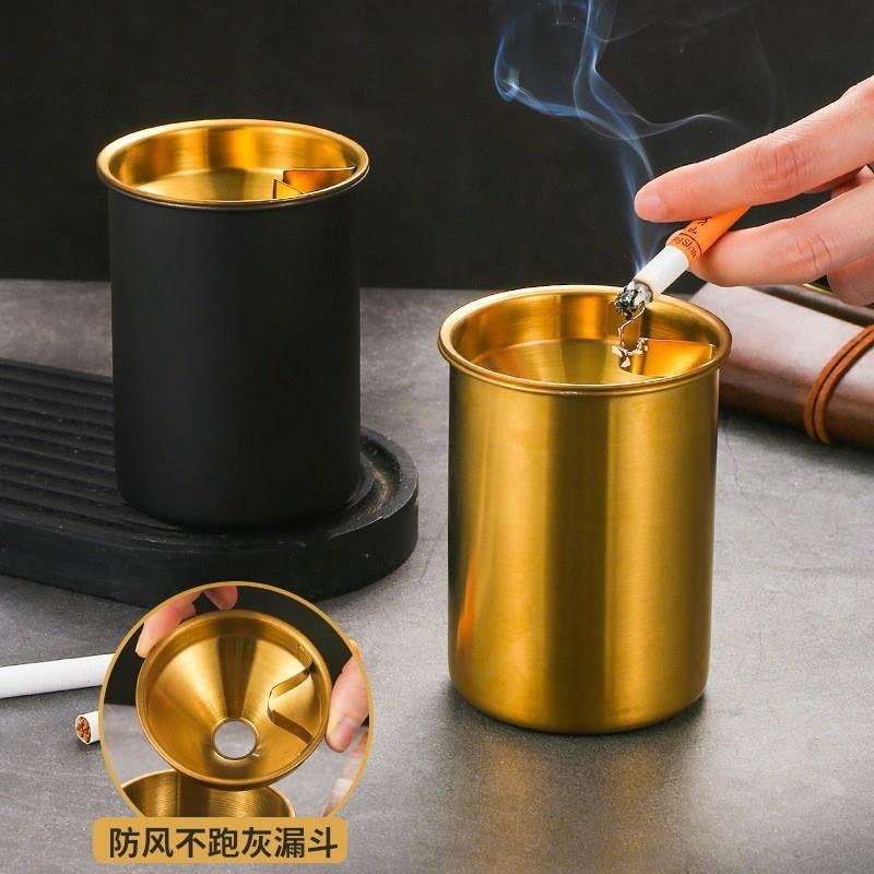 创意烟灰缸不锈钢家用车载烟灰缸防飞灰防摔网咖酒吧烟缸漏斗带盖 - 图2