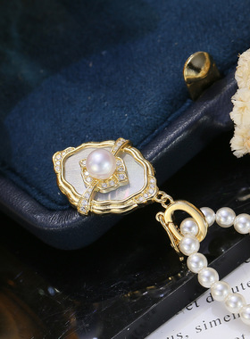 DIY配件 S925纯银气质珍珠吊坠扣空托 复古贝壳项坠银托可打开4-6