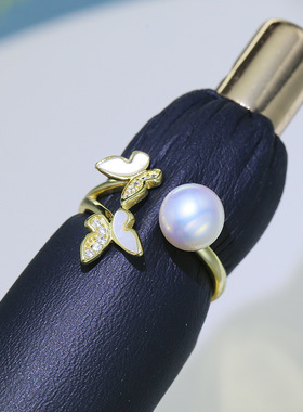 DIY白母贝蝴蝶戒指空托半成品