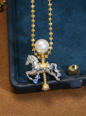 DIY配件 S925纯银旋转木马耳钉吊坠扣空托 双色耳环项坠银托套装