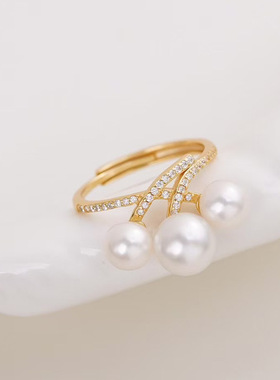 DIY配件S925纯银皇冠造型珍珠戒