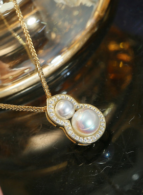 DIY配件 S925纯银福禄珍珠吊坠空托配饰 双珠葫芦项坠银托4mm6mm