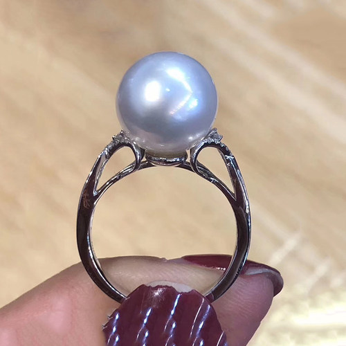 DIY配件 S925纯银珍珠戒指空托 小清新女款指环戒托适合9-10mm - 图2