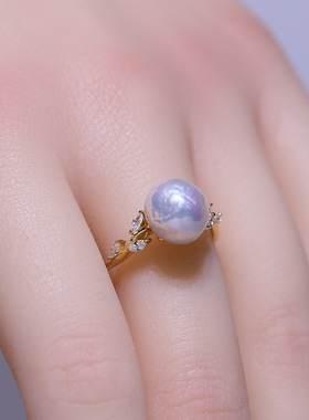 diy配件 S925纯银珍珠戒指空托配饰柳枝戒托指圈开口半成品9-10mm