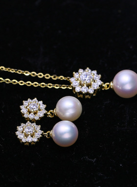 S925纯银珍珠耳环吊坠套装