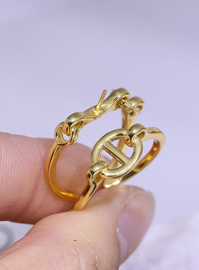 欣韵diy配件纯银猪鼻子戒指空托