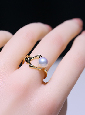 DIY配件S925纯银珍珠戒指空托配