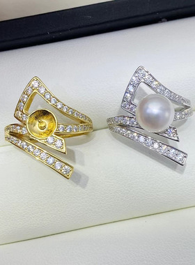 DIY配件S925纯银珍珠戒指空托