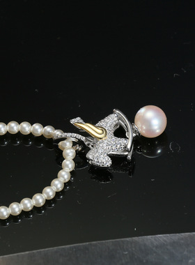 DIY配件 S925纯银珍珠吊坠扣头空托可打开小马项坠银托半成品8-12