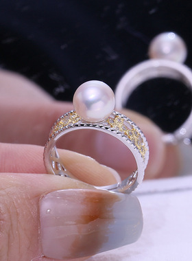 DIY配件S925纯银珍珠戒指空托