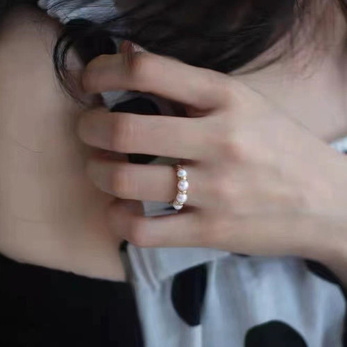 diy配件 S925纯银麻花多珠戒指空托 时尚百搭指环珍珠戒托半成品 - 图1