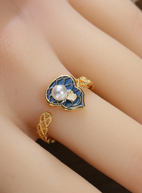 DIY配件S925纯银葫芦珍珠戒指空