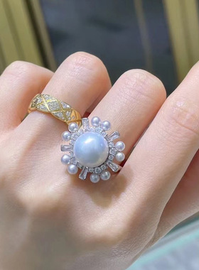 DIY配件S925纯银珍珠戒指空托银