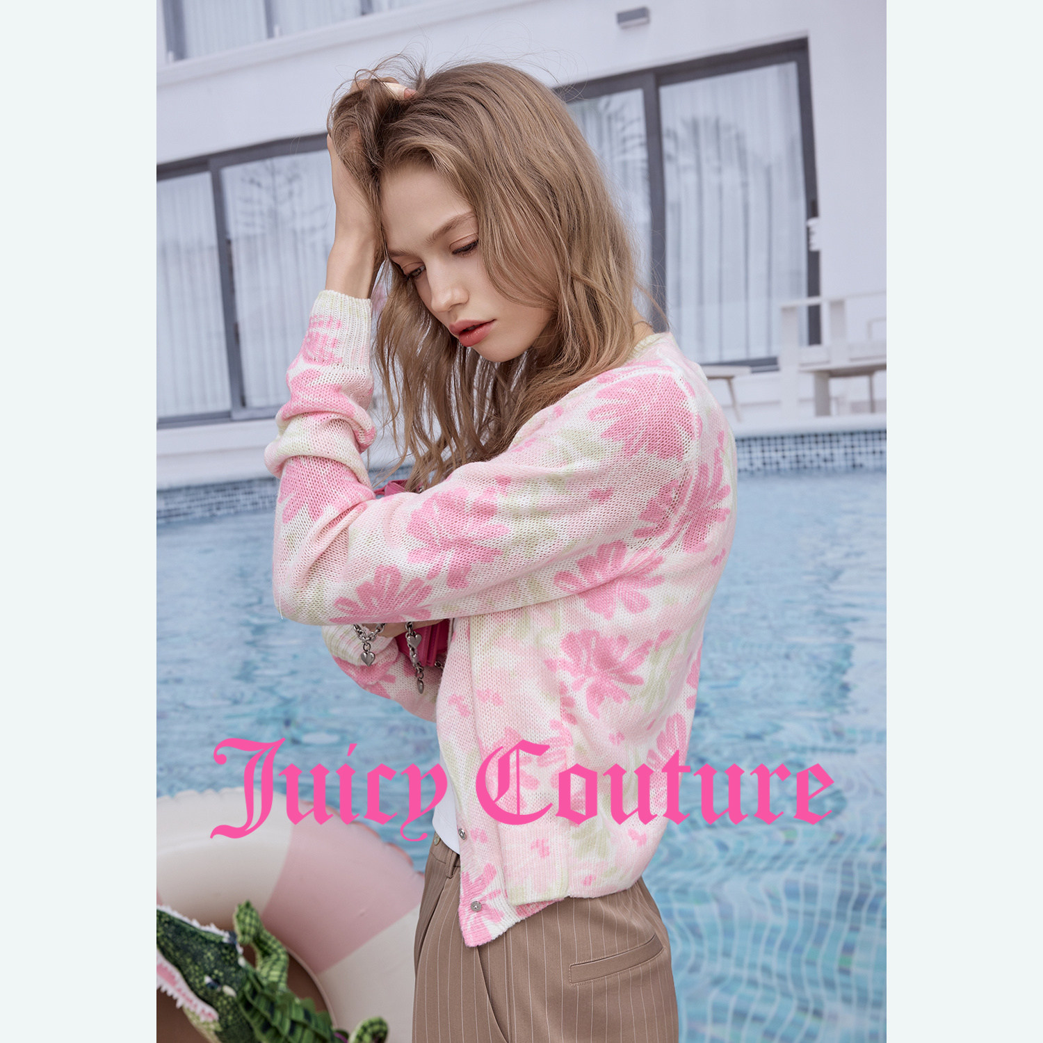 Juicy Couture橘滋外套女26春季新款撞色花朵印花针织薄毛衣开衫,淘宝优惠券,粉丝福利购,淘宝优惠卷