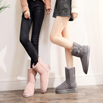 Ebv 年新款雪地靴女学生中筒加绒加厚防滑保暖靴棉鞋子面包鞋 虎窝淘